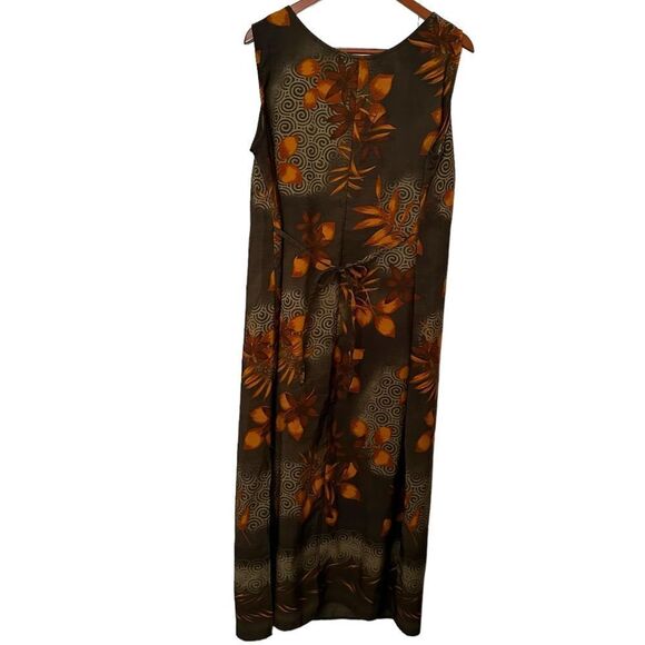 R&K Vintage Shift Brown Floral Size 20 Round Neck Summer Casual Maxi Sun Dress - Picture 2 of 5